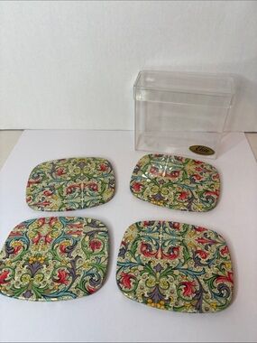 Elite Floral Metal Square Coasters - Set of 4
